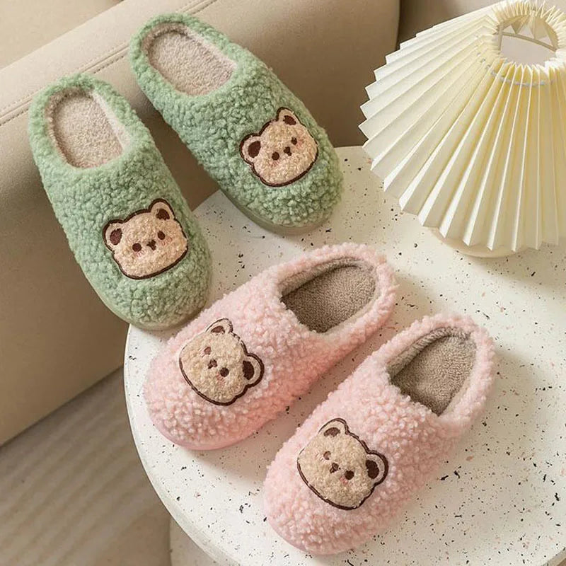 Cartoon Plush Slippers – Flat & Furry