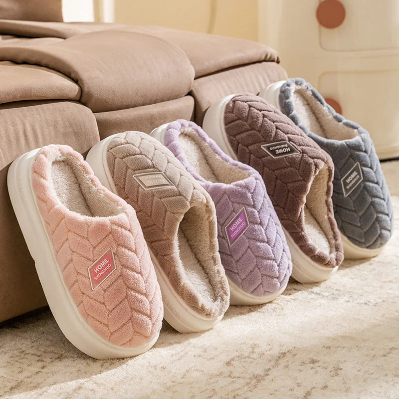 Plush Cotton Slippers – Soft Bottom & Platform
