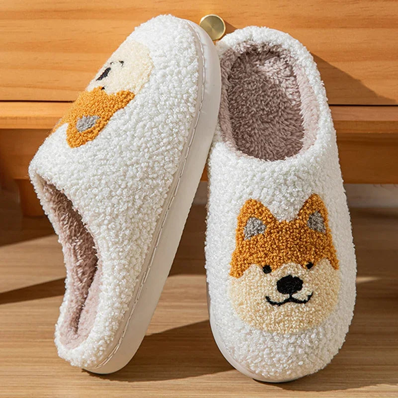 Cartoon Corgi Slippers – Plush & Non-Slip