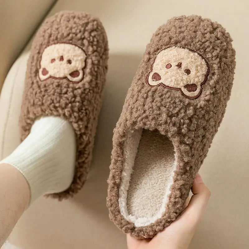 Cartoon Plush Slippers – Flat & Furry