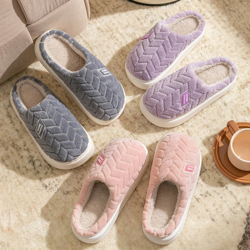 Plush Cotton Slippers – Soft Bottom & Platform