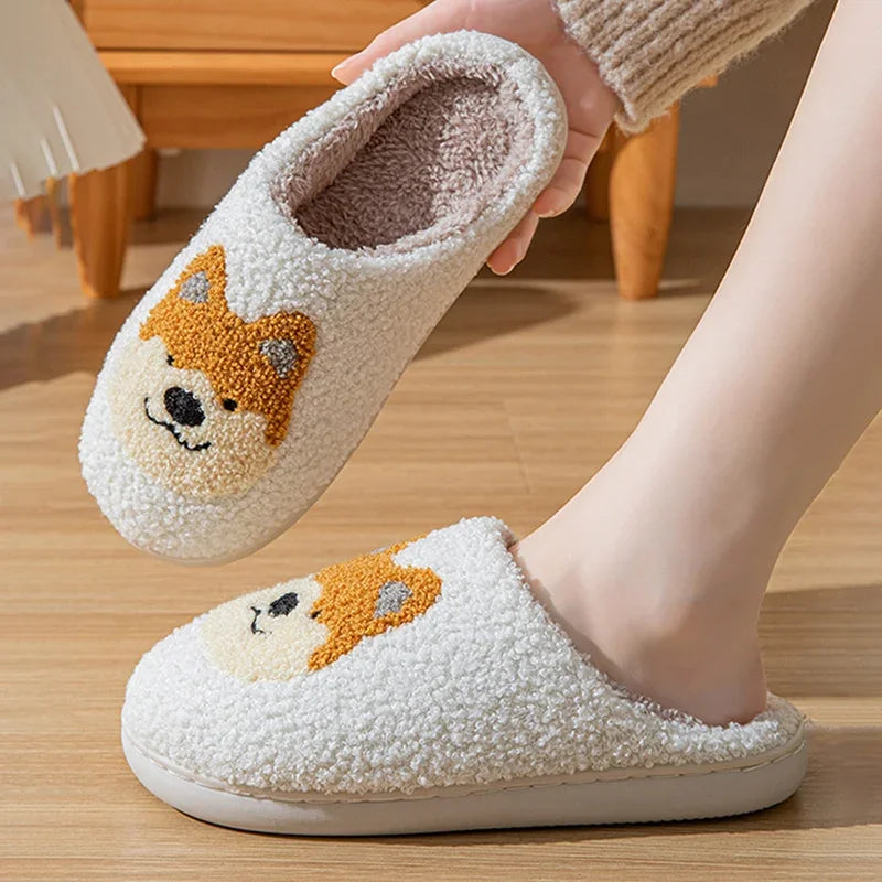 Cartoon Corgi Slippers – Plush & Non-Slip