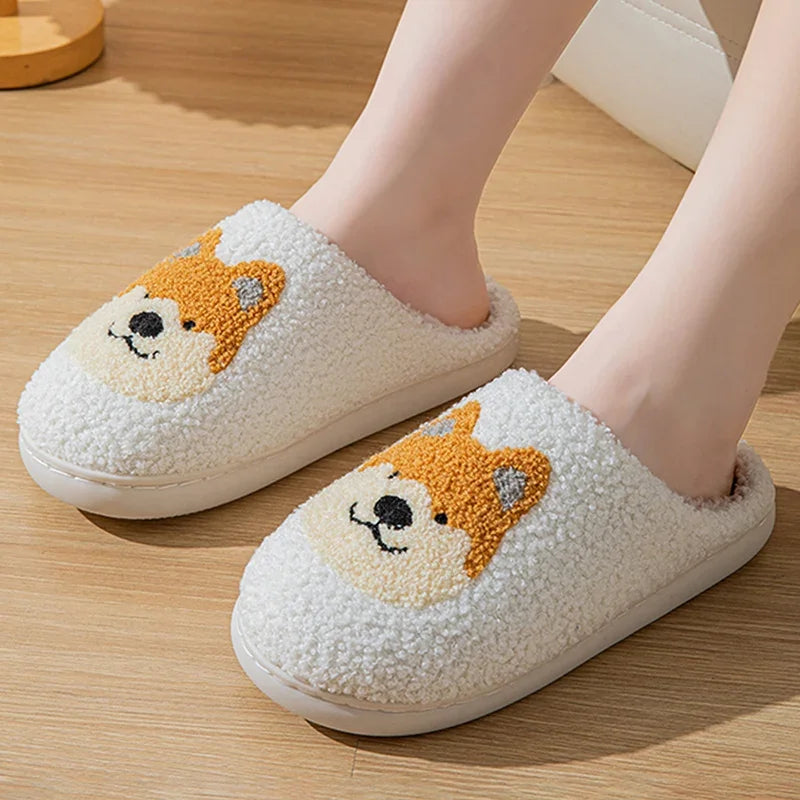 Cartoon Corgi Slippers – Plush & Non-Slip