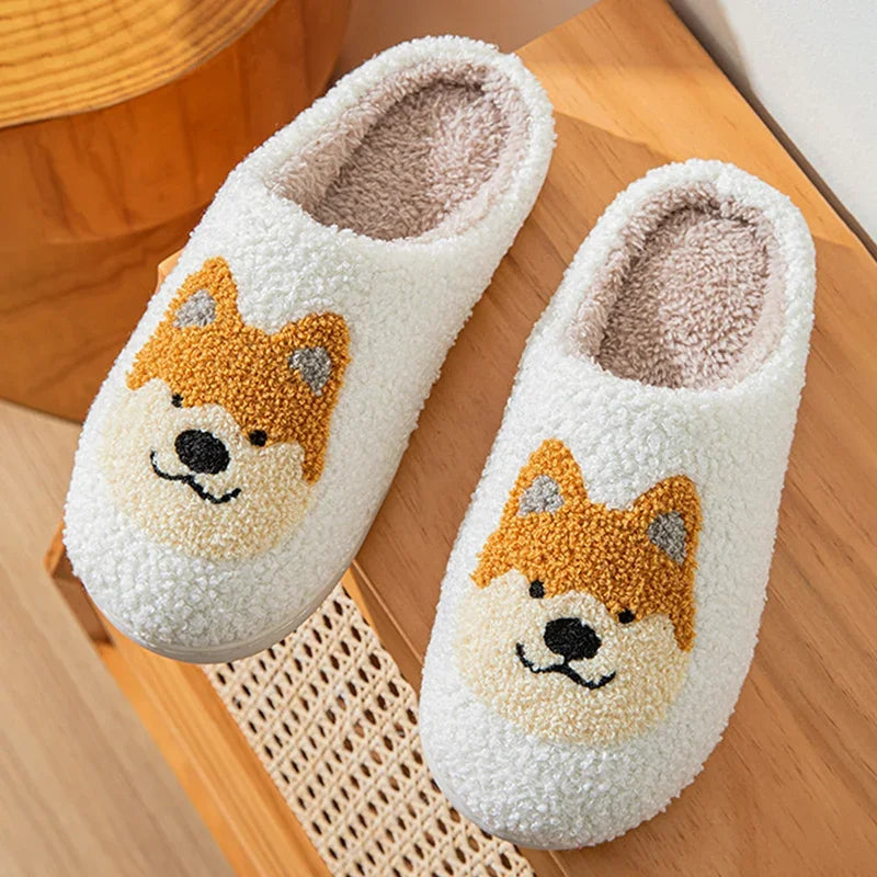 Cartoon Corgi Slippers – Plush & Non-Slip