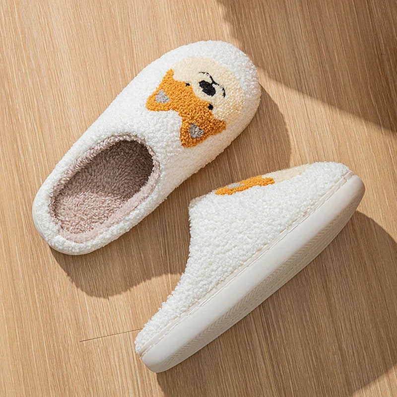 Cartoon Corgi Slippers – Plush & Non-Slip