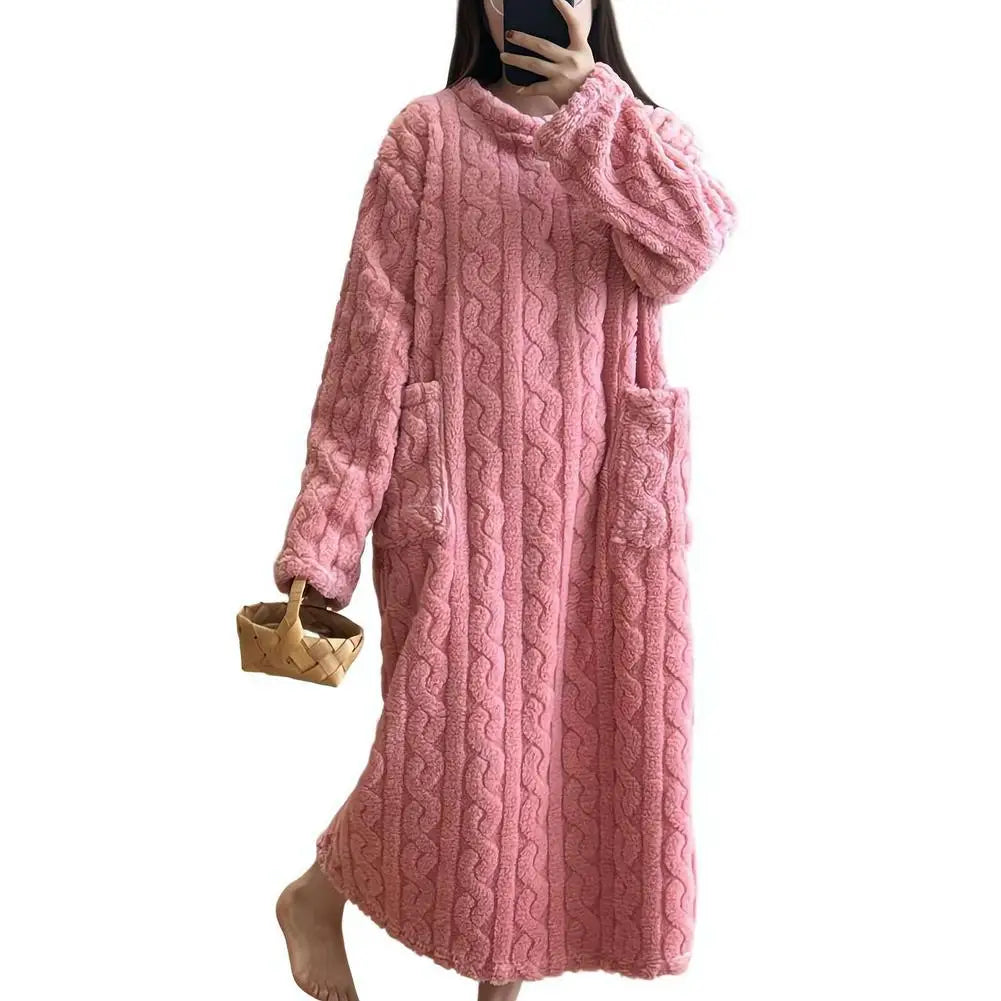 Fleece Nightgown – Long Sleeve, Solid Colors