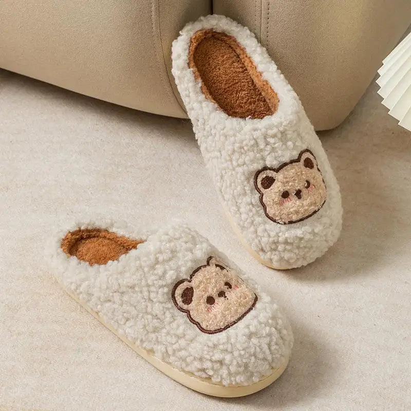 Cartoon Plush Slippers – Flat & Furry