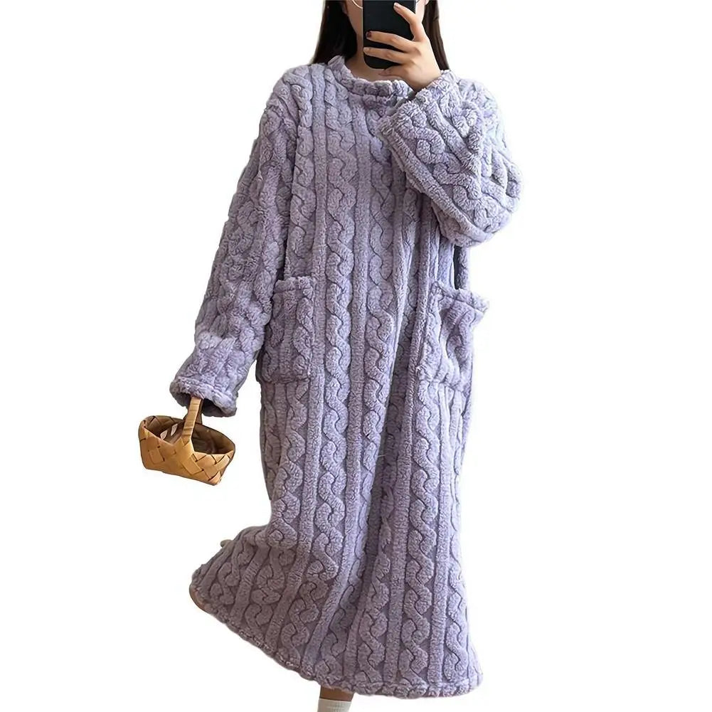 Fleece Nightgown – Long Sleeve, Solid Colors