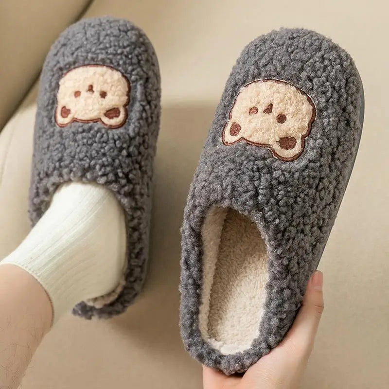 Cartoon Plush Slippers – Flat & Furry