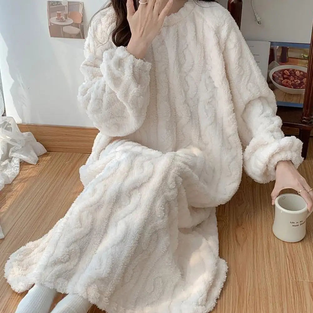 Fleece Nightgown – Long Sleeve, Solid Colors