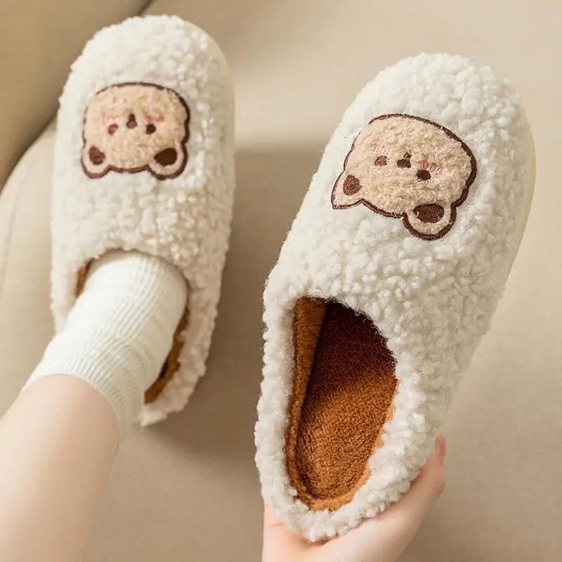 Cartoon Plush Slippers – Flat & Furry