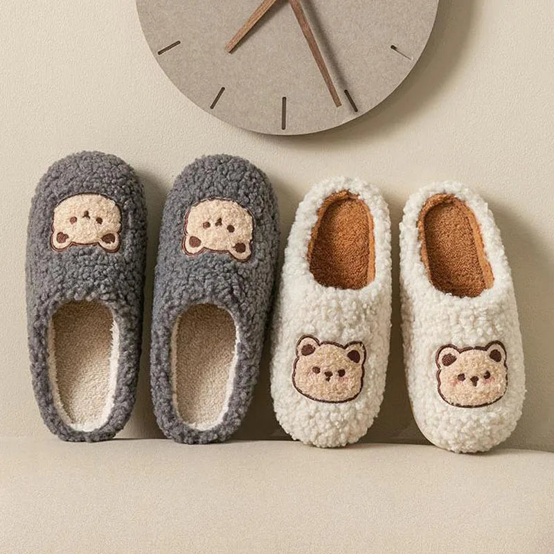 Cartoon Plush Slippers – Flat & Furry