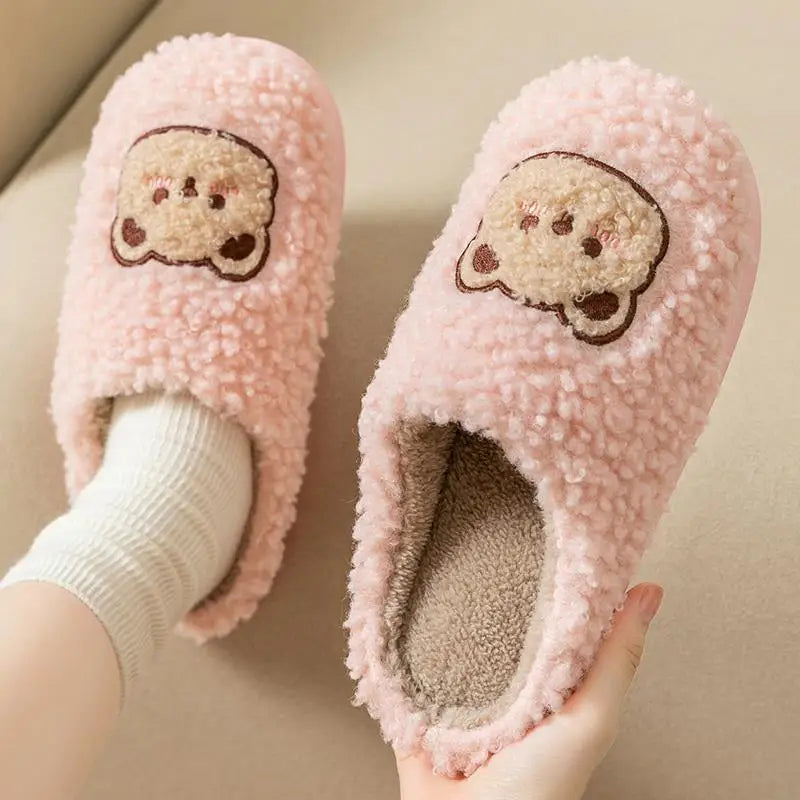 Cartoon Plush Slippers – Flat & Furry