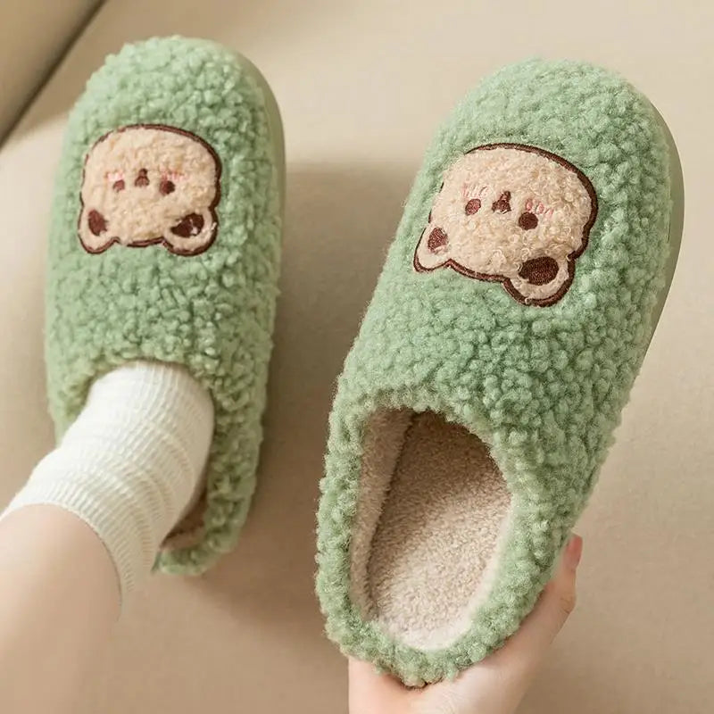 Cartoon Plush Slippers – Flat & Furry