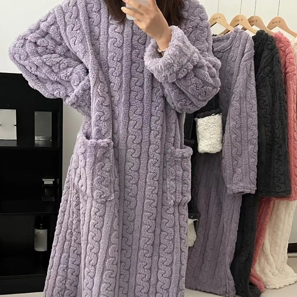 Fleece Nightgown – Long Sleeve, Solid Colors